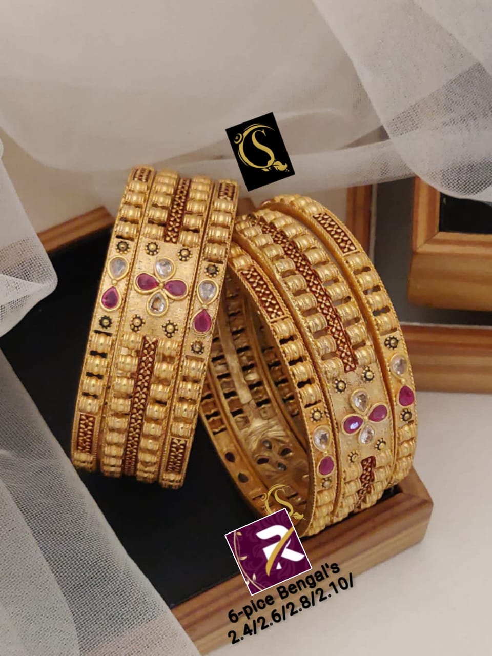 Beautiful Designer Superhit Brass High Gold Antique 6 Pcs Bangles