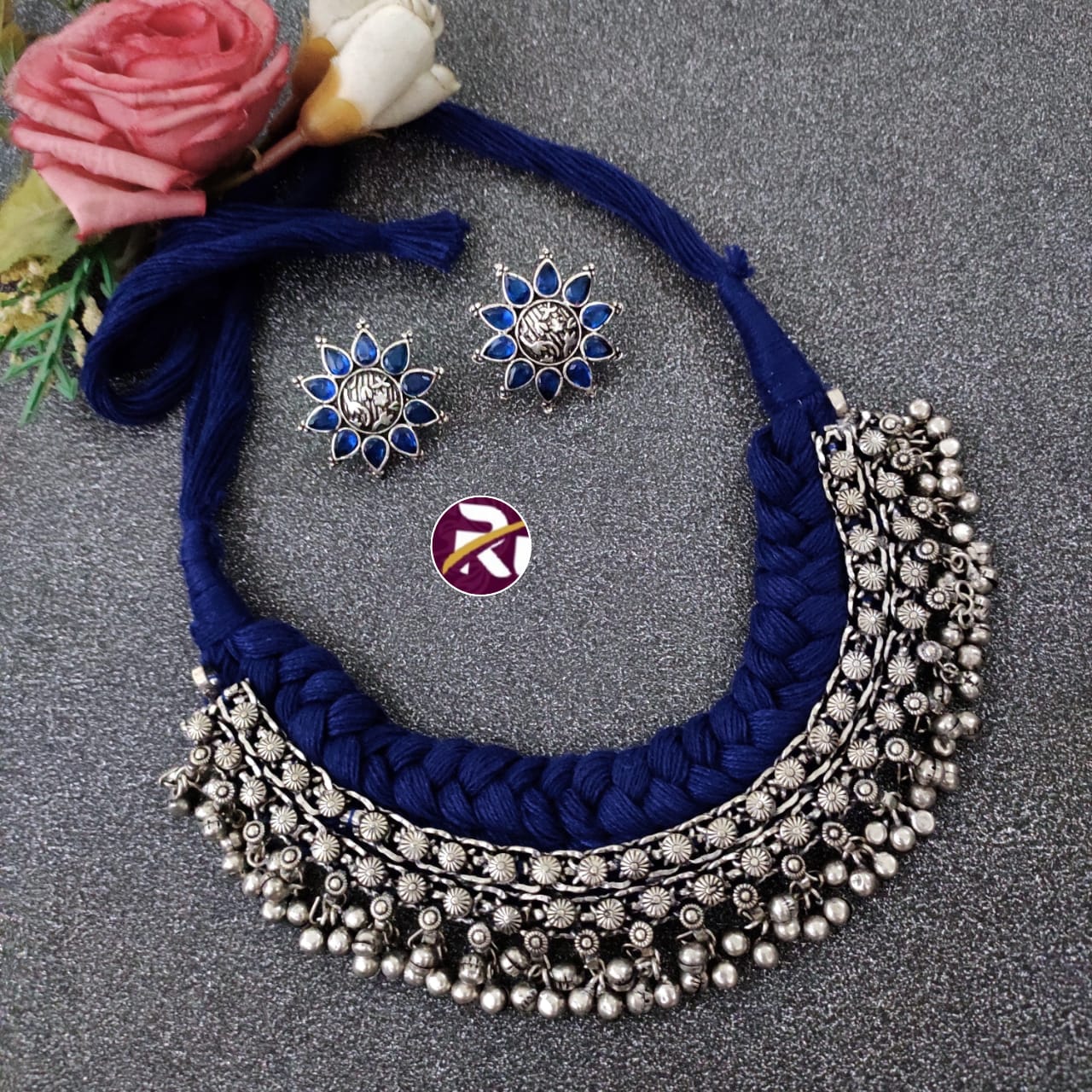 Beautiful Designer Premium Quality Ghungroo Thread Choker Set with Stone Earrings