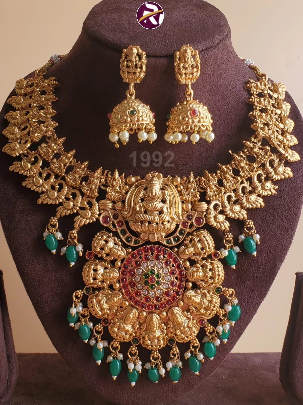 Designer Trending Brass High Gold plated Antique Mett South Temple Jewellery set with Earrings