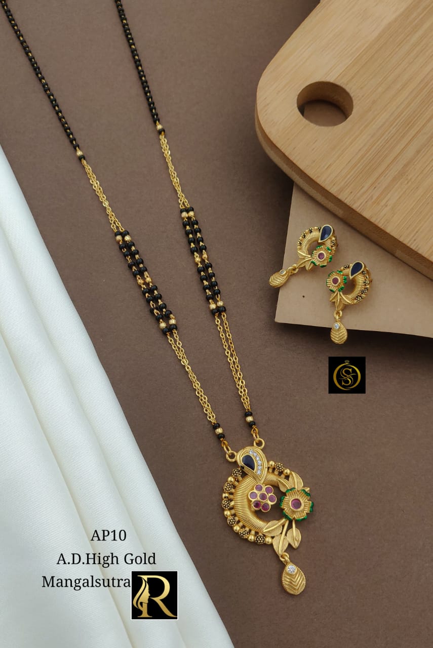 Designer Superhit Brass High Gold Diamond and Stone Mangalsutra Set