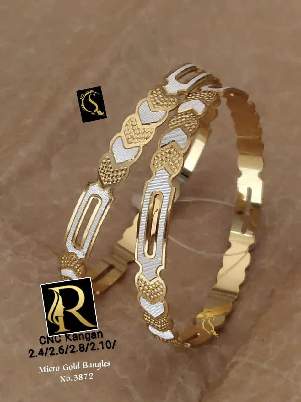 Beautiful Designer Golden Daily Wear CNC Diamond Bangles jewellery