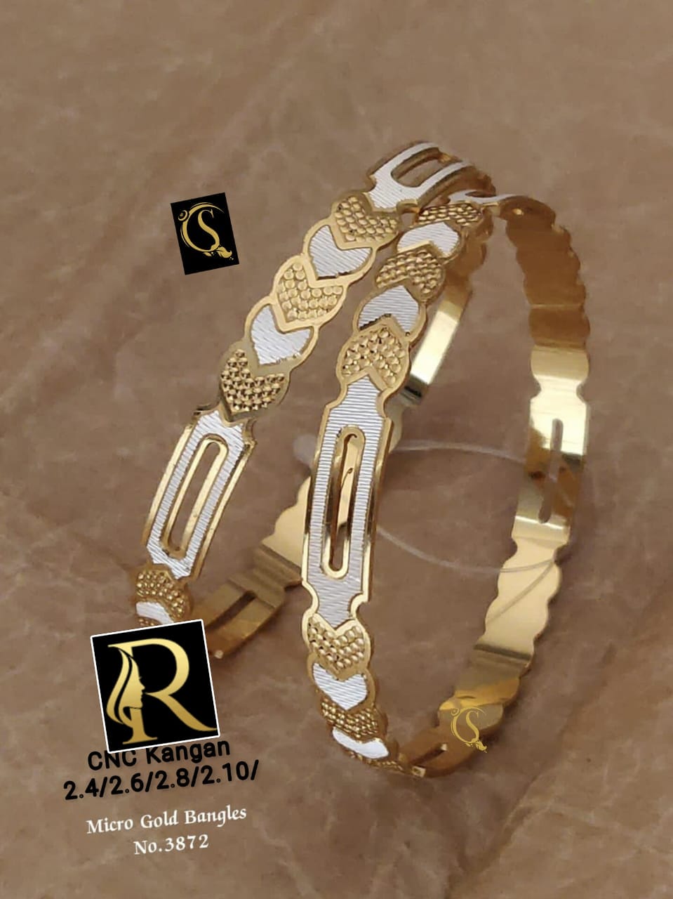 Beautiful Designer Golden Daily Wear CNC Diamond Bangles jewellery