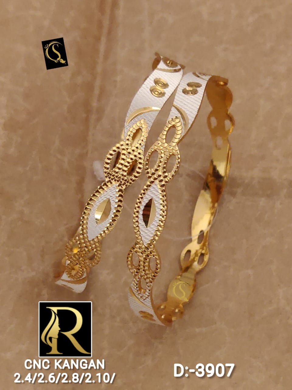 Beautiful Designer Golden Daily Wear CNC Diamond Bangles jewellery