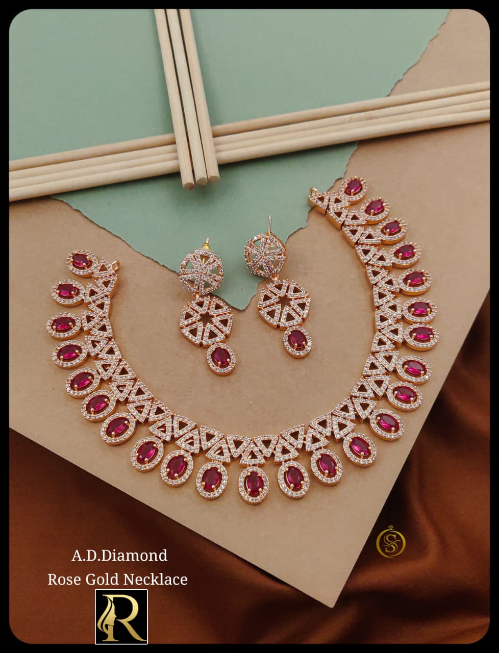 Designer Brass High Gold American Diamond Silver Golden Necklace with Earrings Jewellery Set