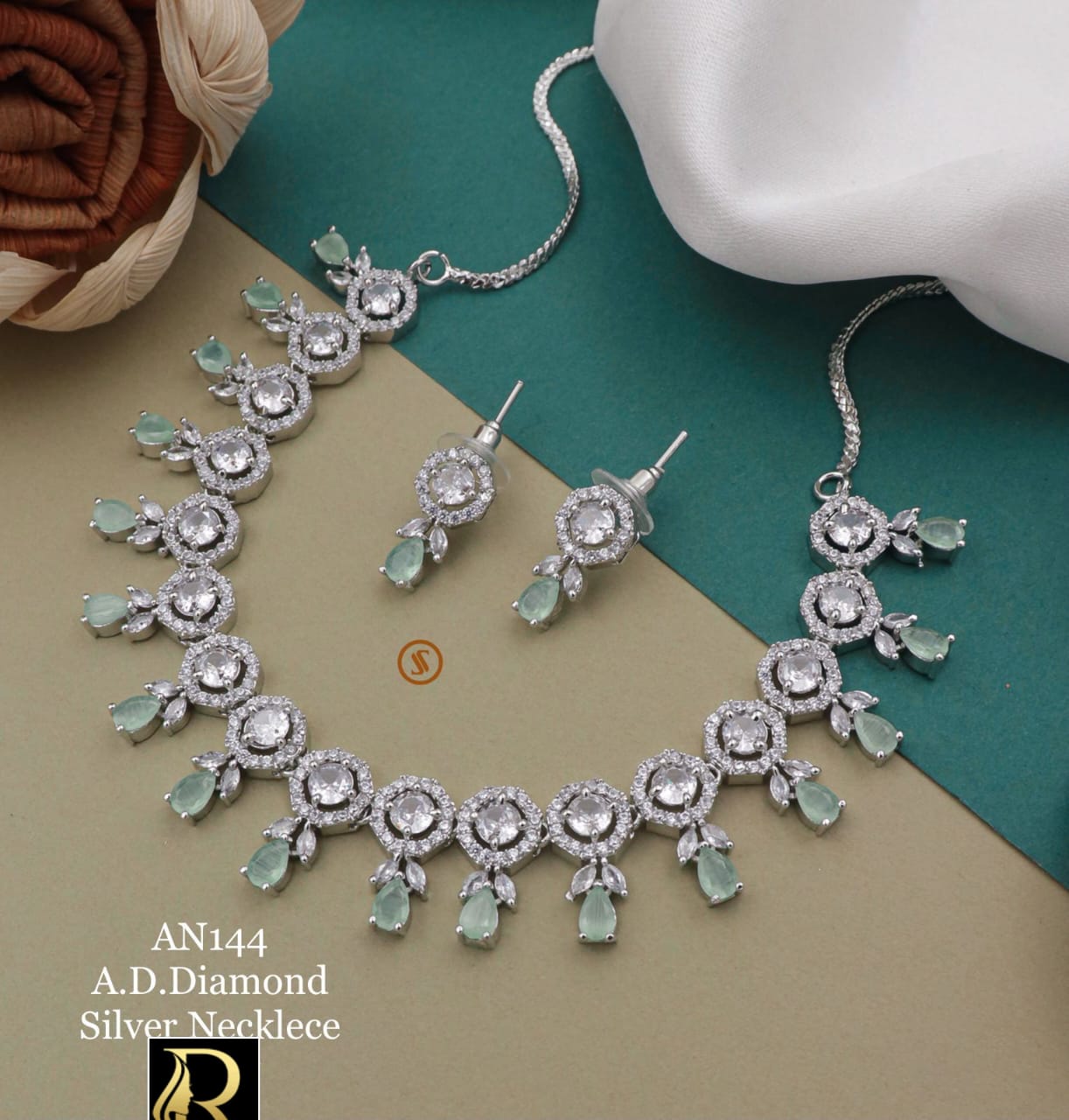 Beautiful Designer High Brass  Gold American Diamonds With Earrings Set