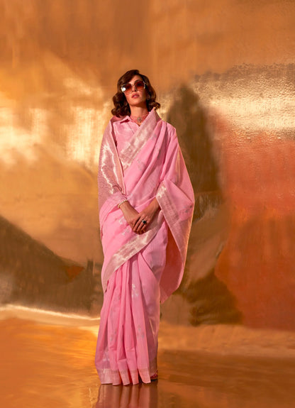 Party Wear Pure Linen Cotton Handwoven Saree