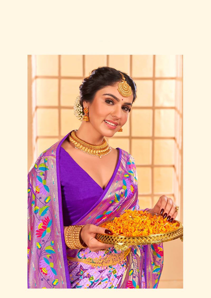 Beautiful Fancy Velvet Silk With Paithani Design Saree