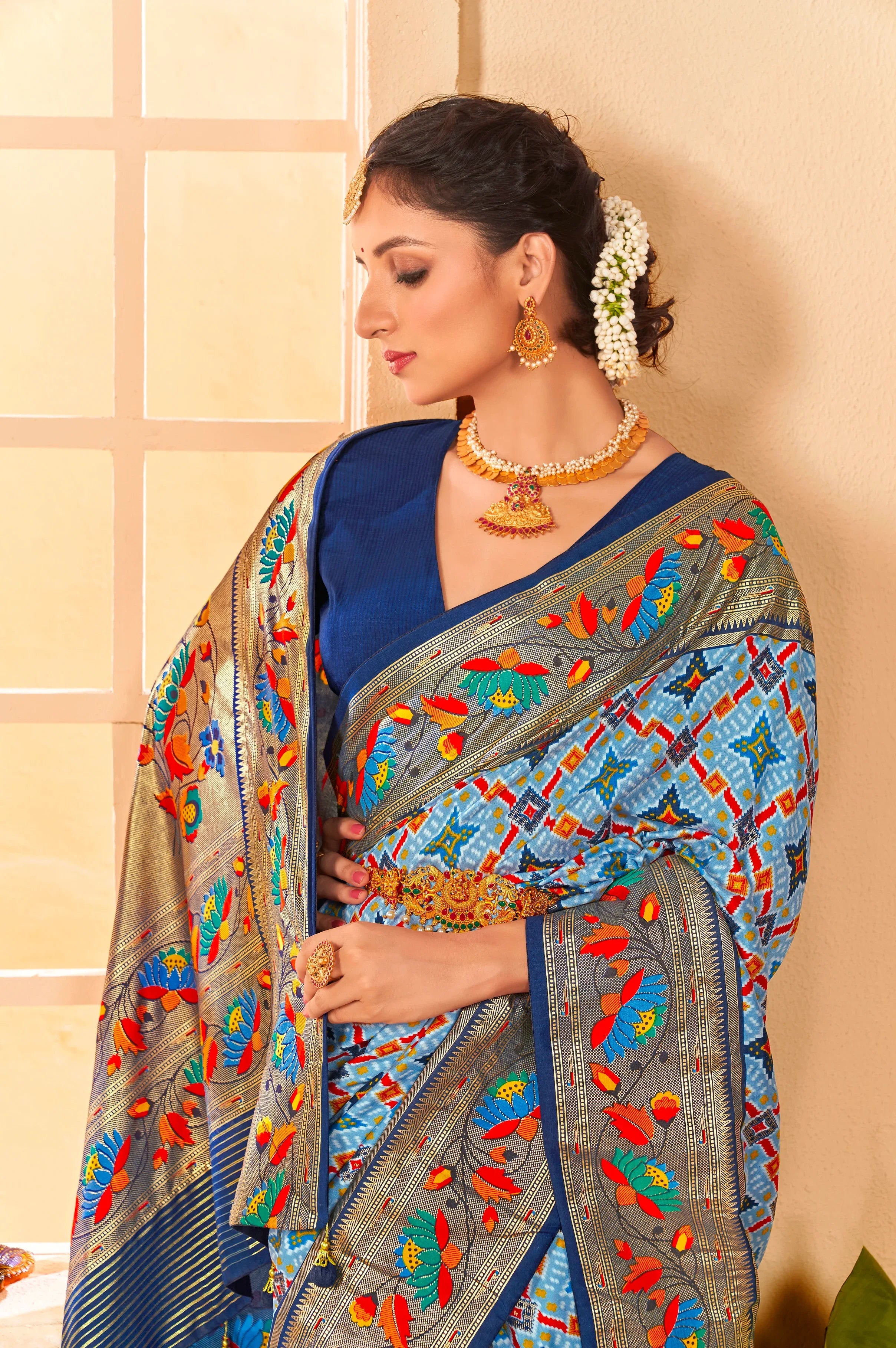 Beautiful Fancy Velvet Silk With Paithani Design Saree