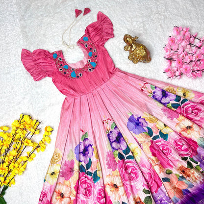 Beautiful Designer Festival Special Chinnon Silk Kids Lehenga Choli