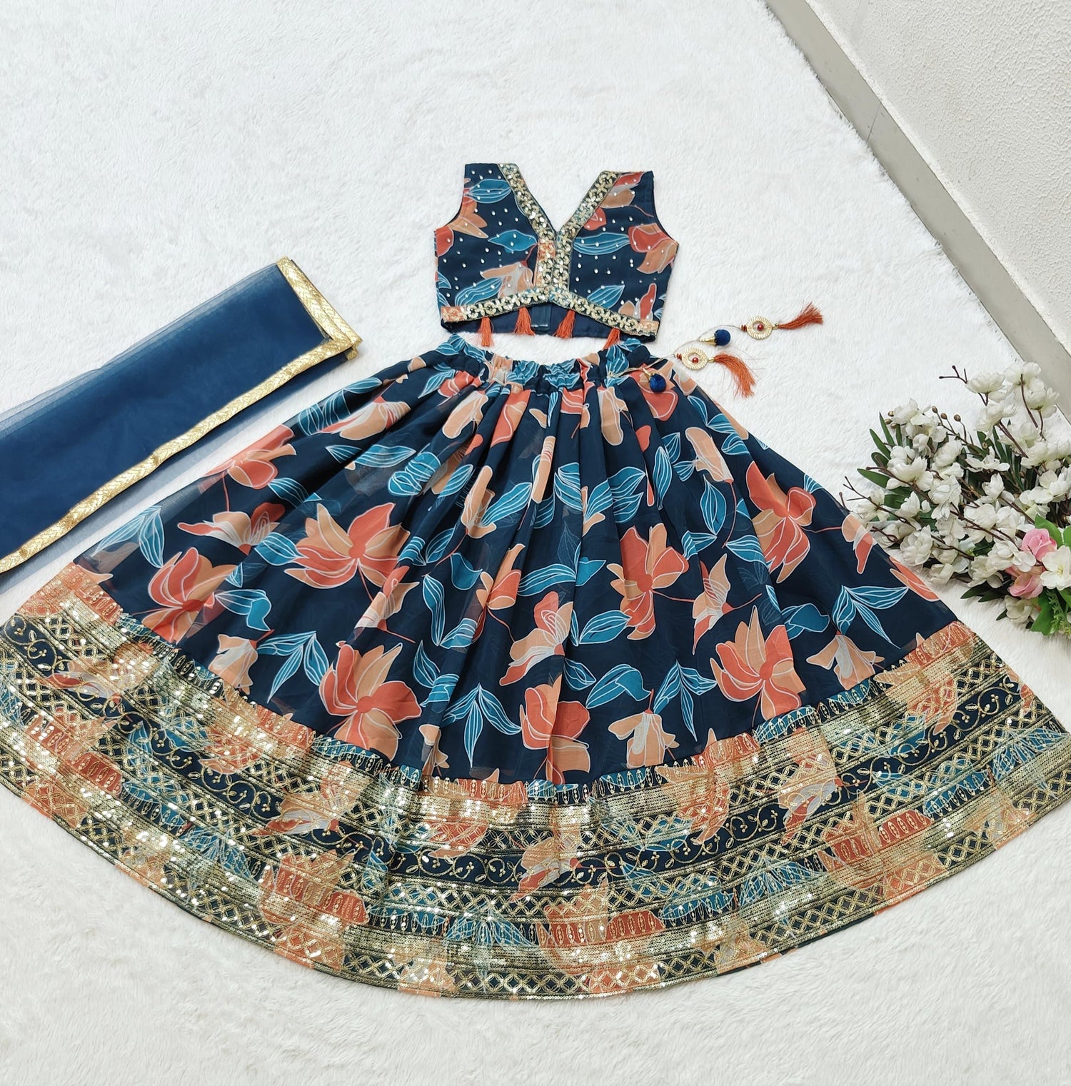 Beautiful Designer Summer Special Georgette Kids Lehenga Choli