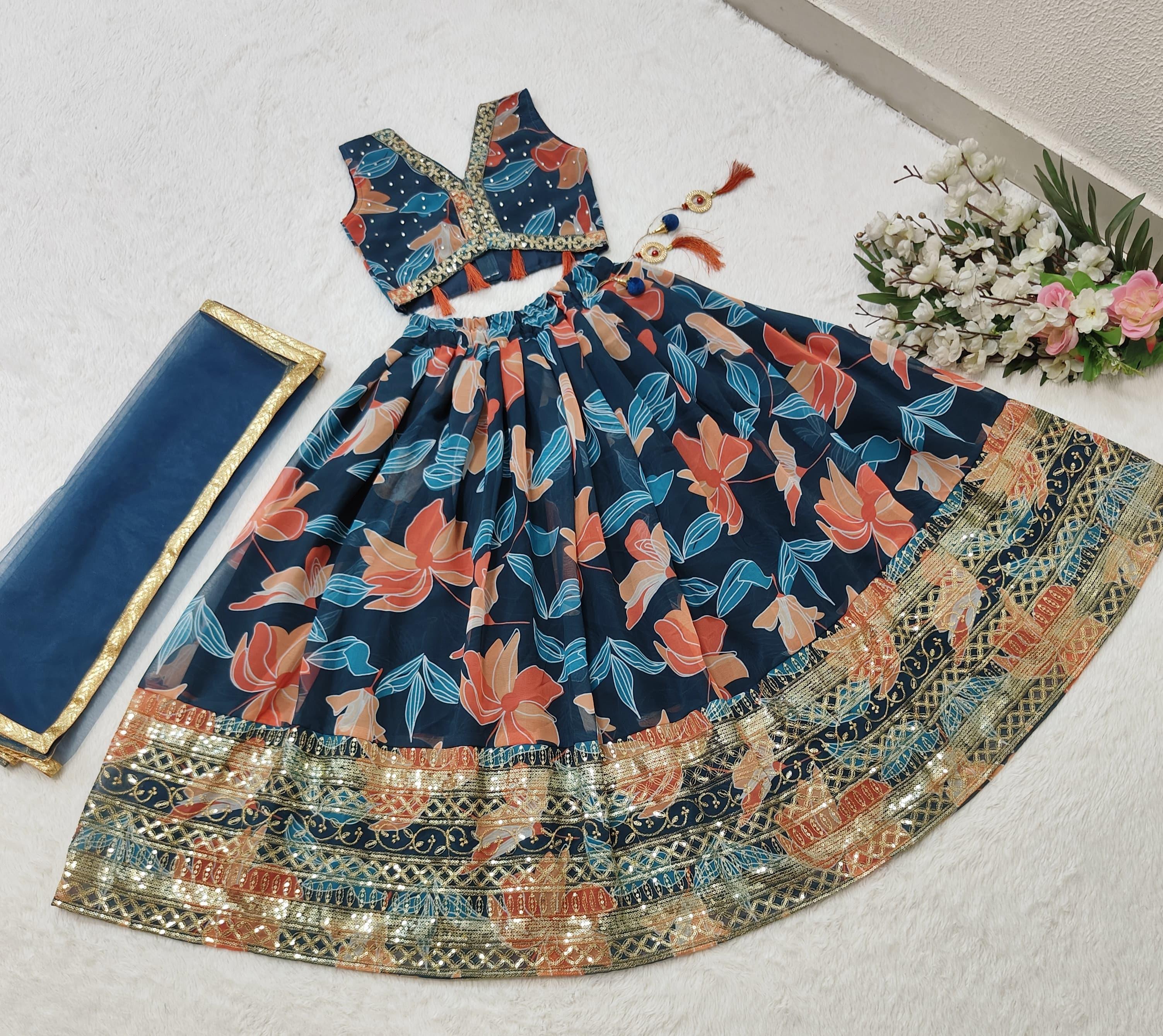 Beautiful Designer Summer Special Georgette Kids Lehenga Choli