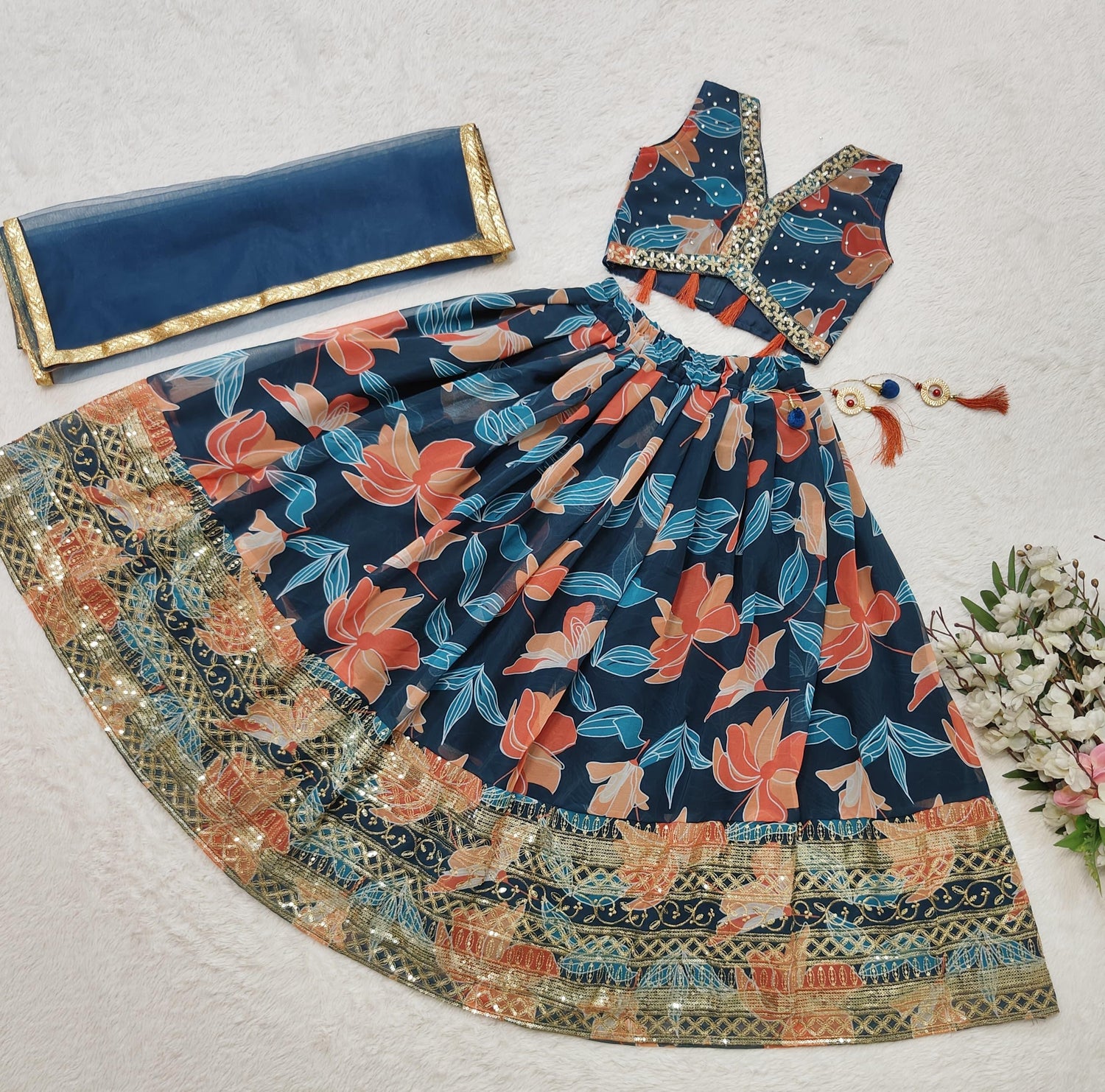 Beautiful Designer Summer Special Georgette Kids Lehenga Choli