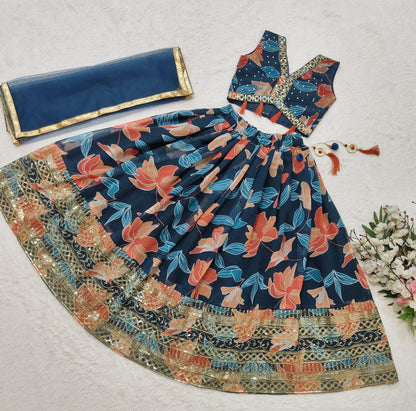 Beautiful Designer Summer Special Georgette Kids Lehenga Choli