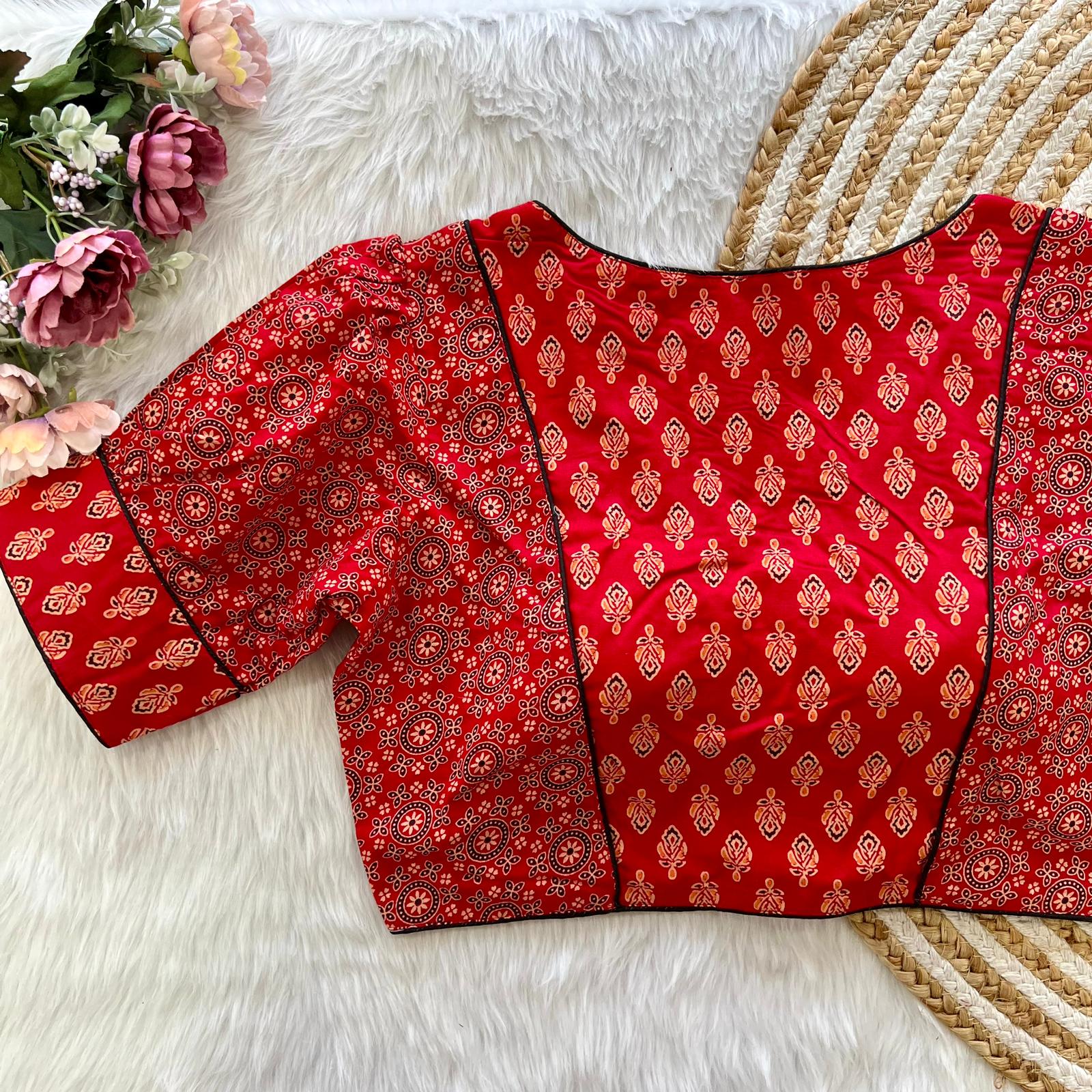 Beautiful Designer Readymade Pure Original Ajrakh Print Cotton Blouse