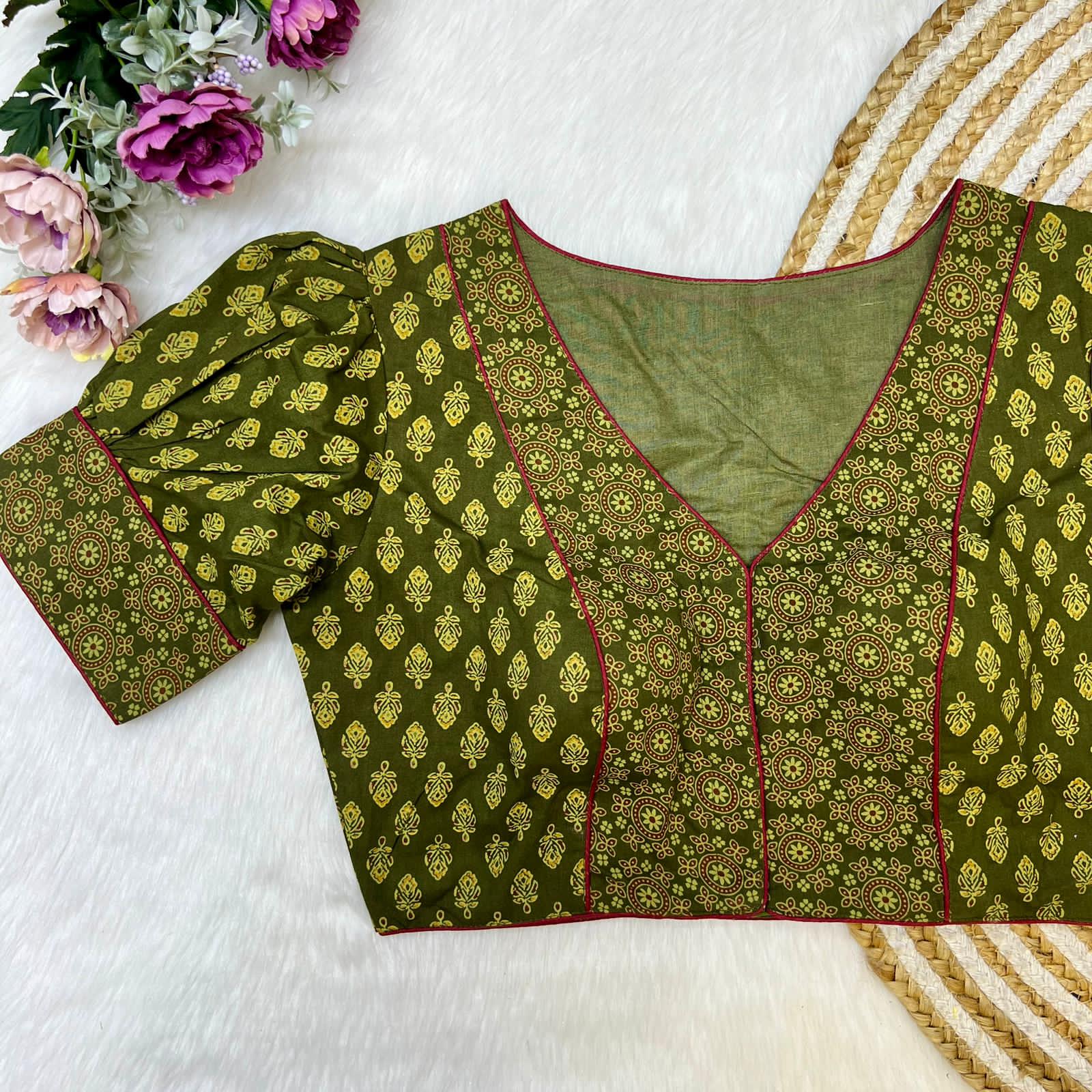 Beautiful Designer Readymade Pure Original Ajrakh Print Cotton Blouse