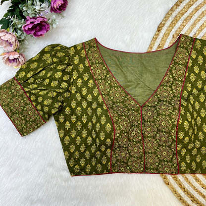 Beautiful Designer Readymade Pure Original Ajrakh Print Cotton Blouse