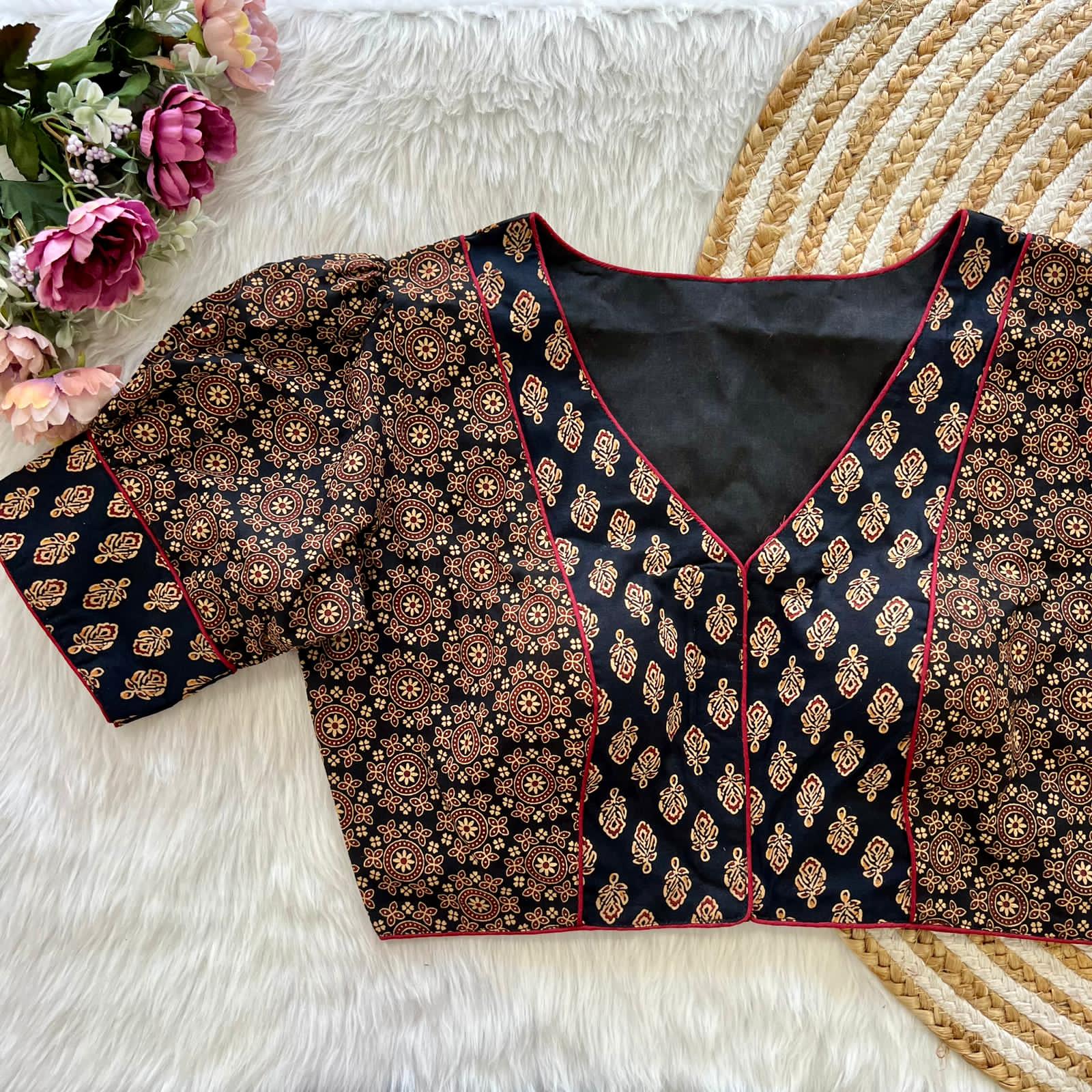 Beautiful Designer Readymade Pure Original Ajrakh Print Cotton Blouse