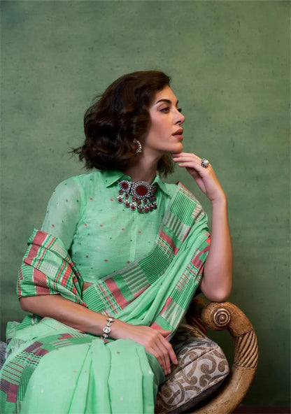Beautiful Designer Khwaaish Silk Mal Mal Spun Cotton Saree