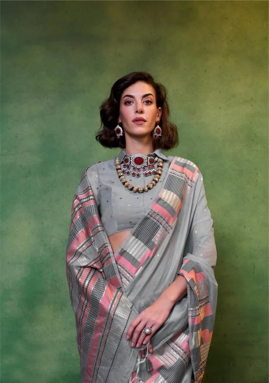 Beautiful Designer Khwaaish Silk Mal Mal Spun Cotton Saree