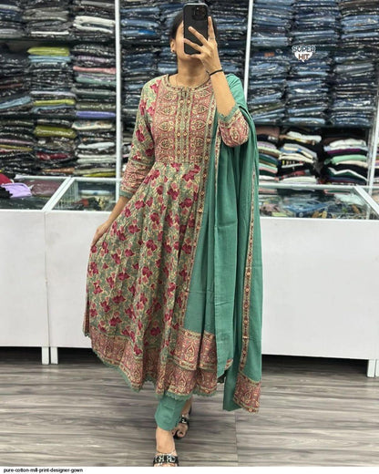 Beautiful Designer Heavy Cotton Kurti Pent with dupatta