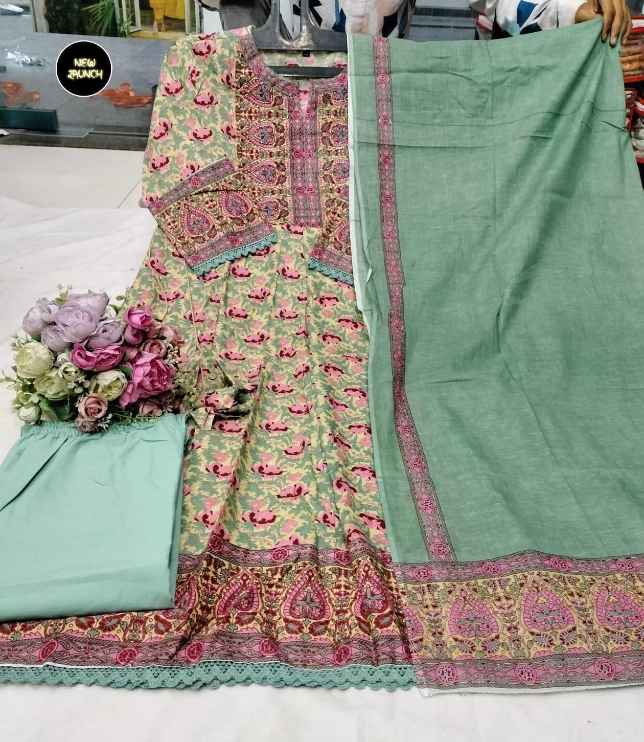 Beautiful Designer Heavy Cotton Kurti Pent with dupatta