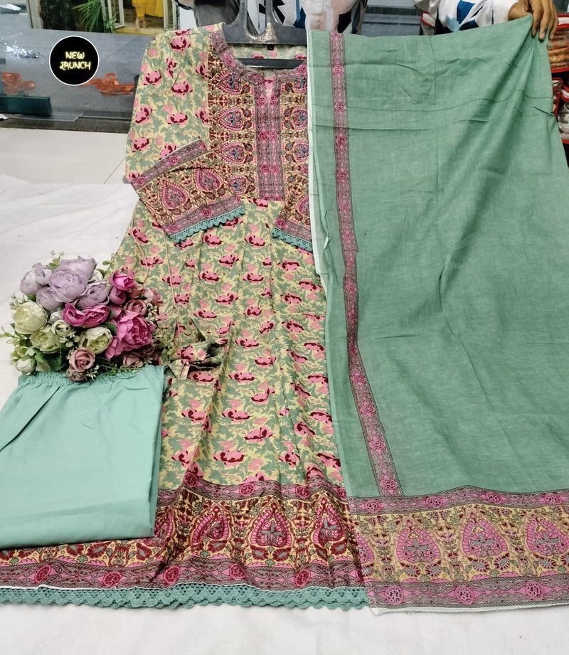 Beautiful Designer Heavy Cotton Kurti Pent with dupatta
