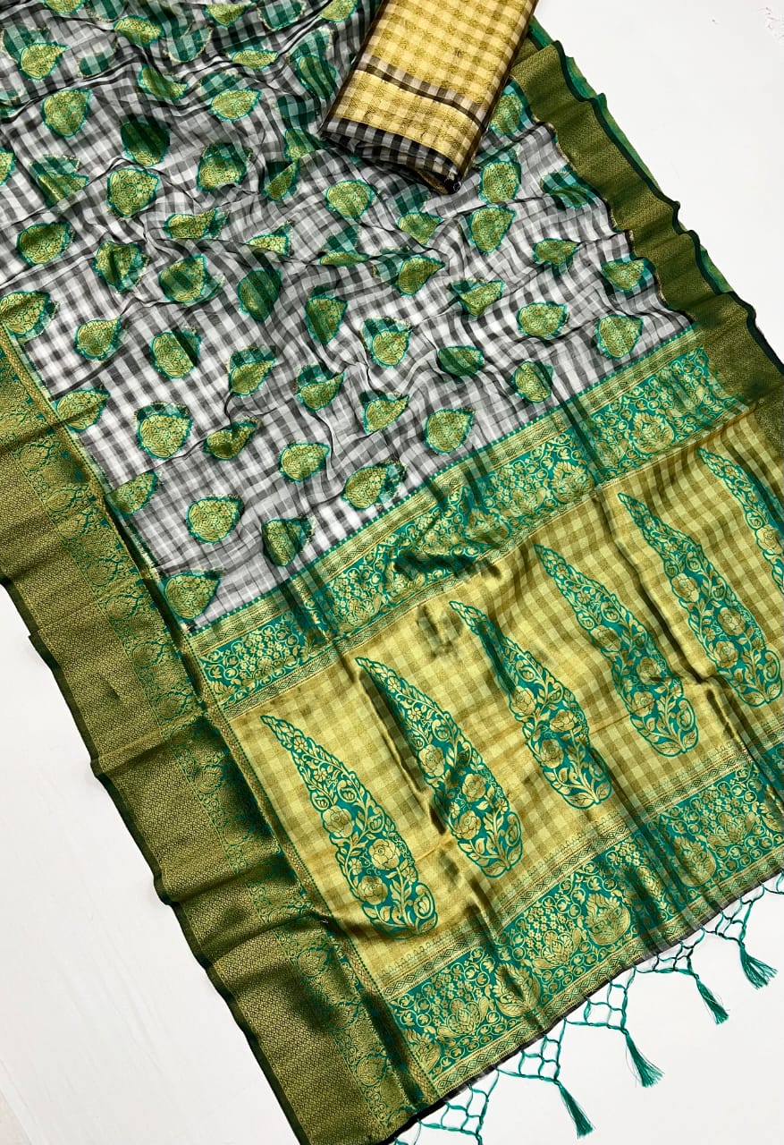 Beautiful Designer Checks
Handloom Weaving Silk Saree
