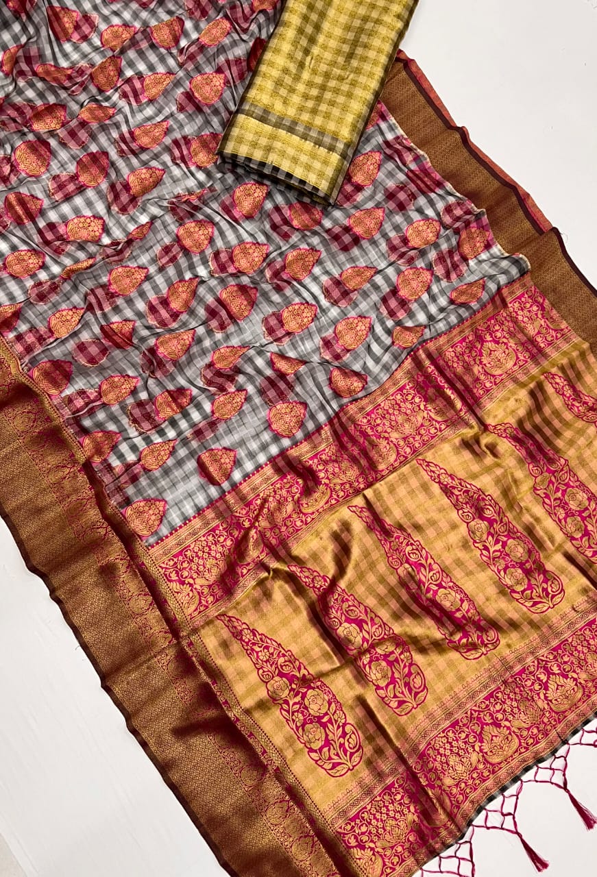 Beautiful Designer Checks
Handloom Weaving Silk Saree