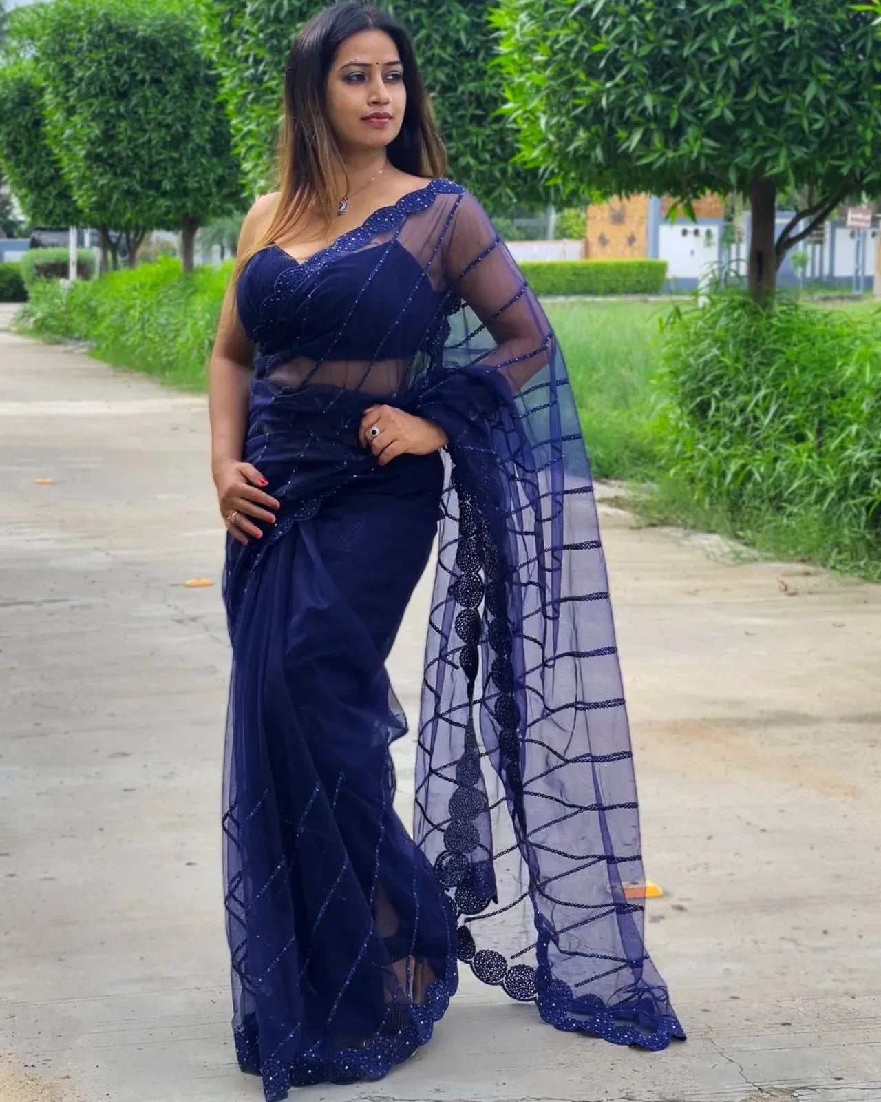 Beautiful Designer Heavy Georgette Exclusive Sequanc Saree