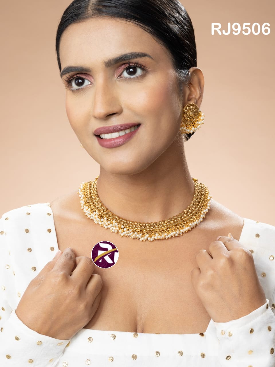 Beautiful Designer High Gold Antique Rj Rajwadi Moti Choker Set with Earrings