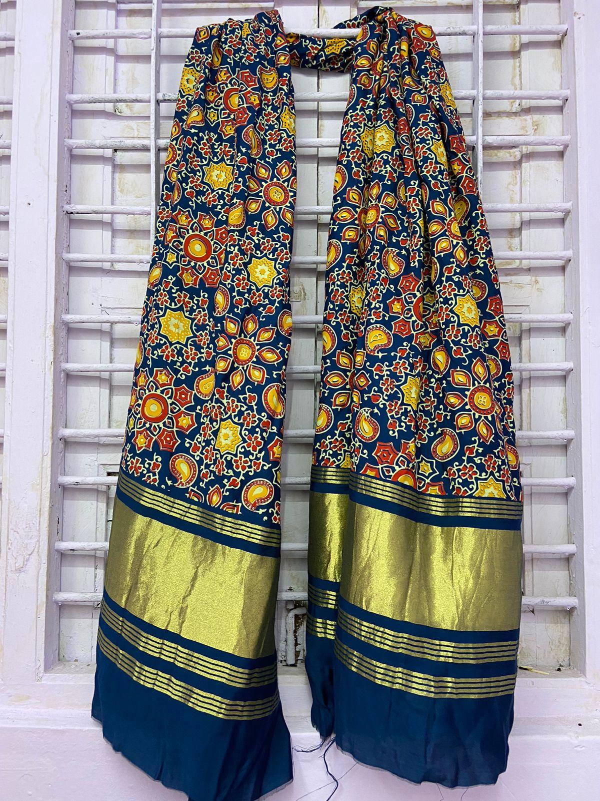 Beautiful Designer Ajrakh Print Lagddi Patta Digital Dupatta