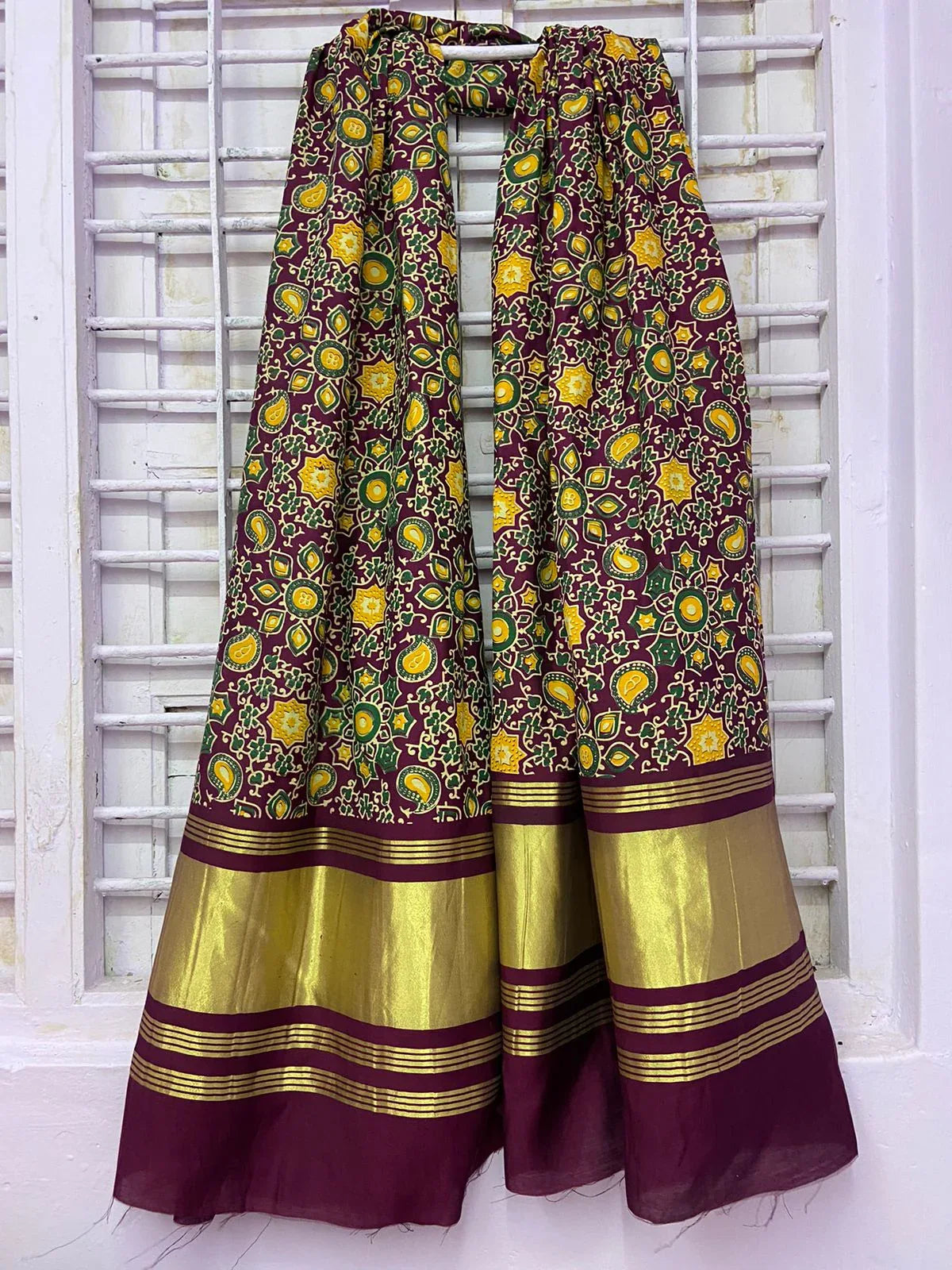 Beautiful Designer Ajrakh Print Lagddi Patta Digital Dupatta