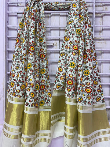 Beautiful Designer Ajrakh Print Lagddi Patta Digital Dupatta