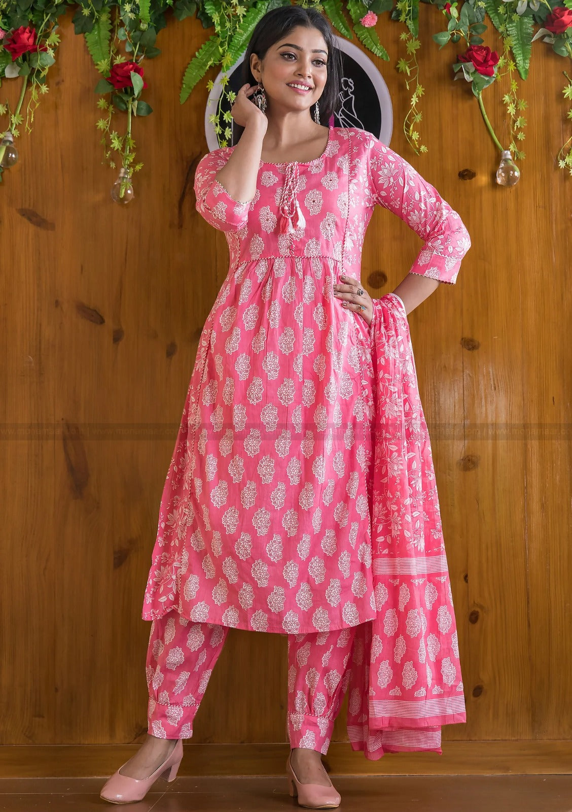 Designer Pink Floral Afghani Salwar Suit Pakistani Salwar Suit