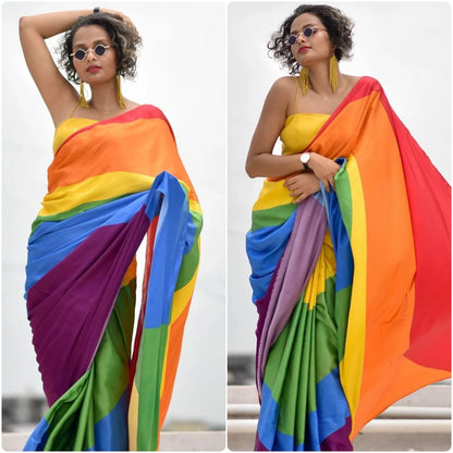 Beautiful Designer Digital Heavy Japan Satin Silk Saree