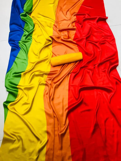 Beautiful Designer Digital Heavy Japan Satin Silk Saree