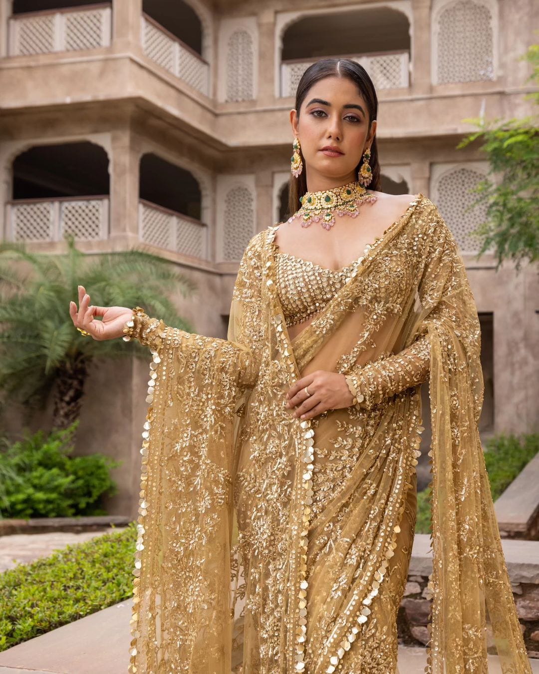Beautiful Designer Bollywood Soft Mono Butterfly Net  Sequence Saree