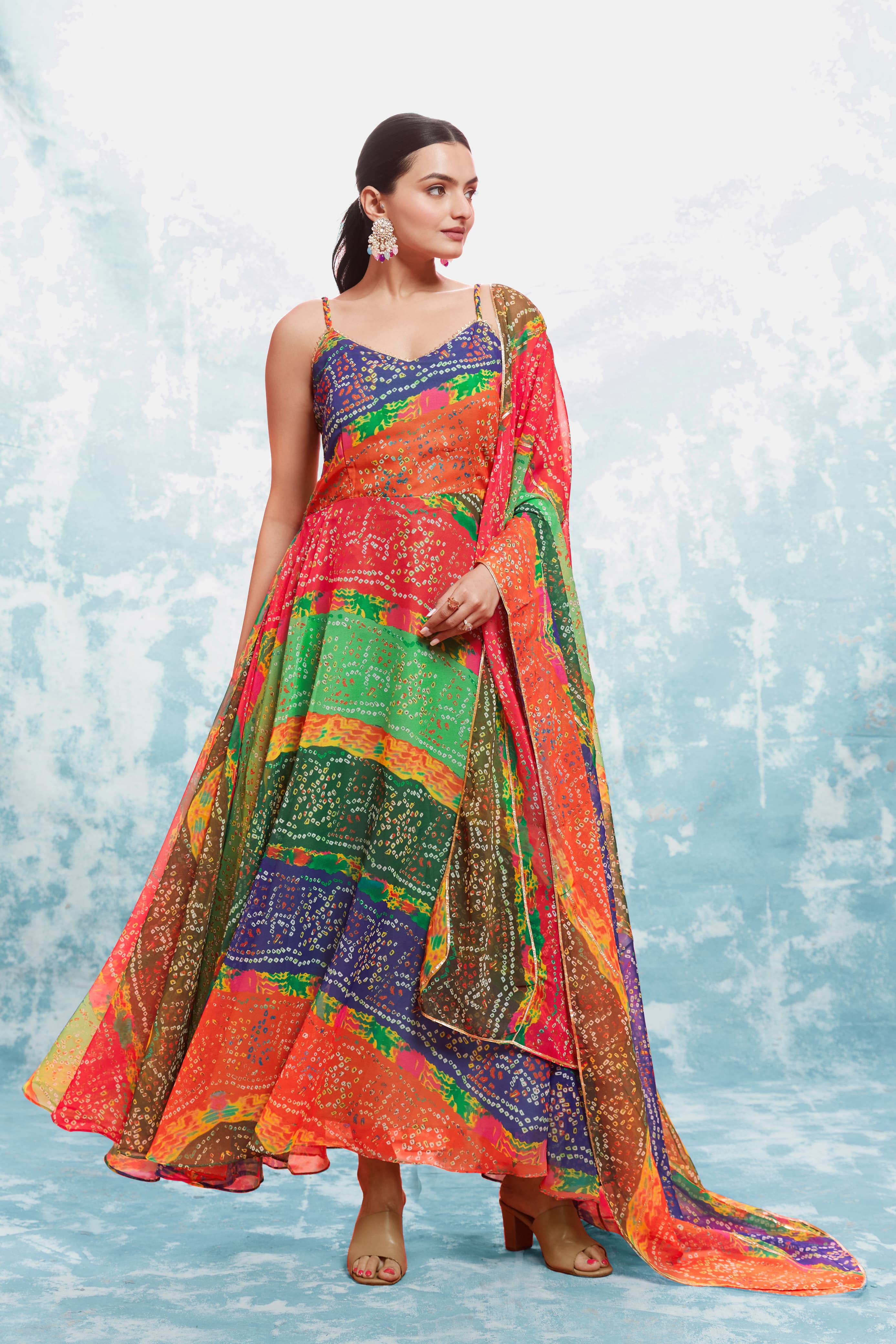 Beautiful Designer Heavy Georgette Bandhani Printed Gwon