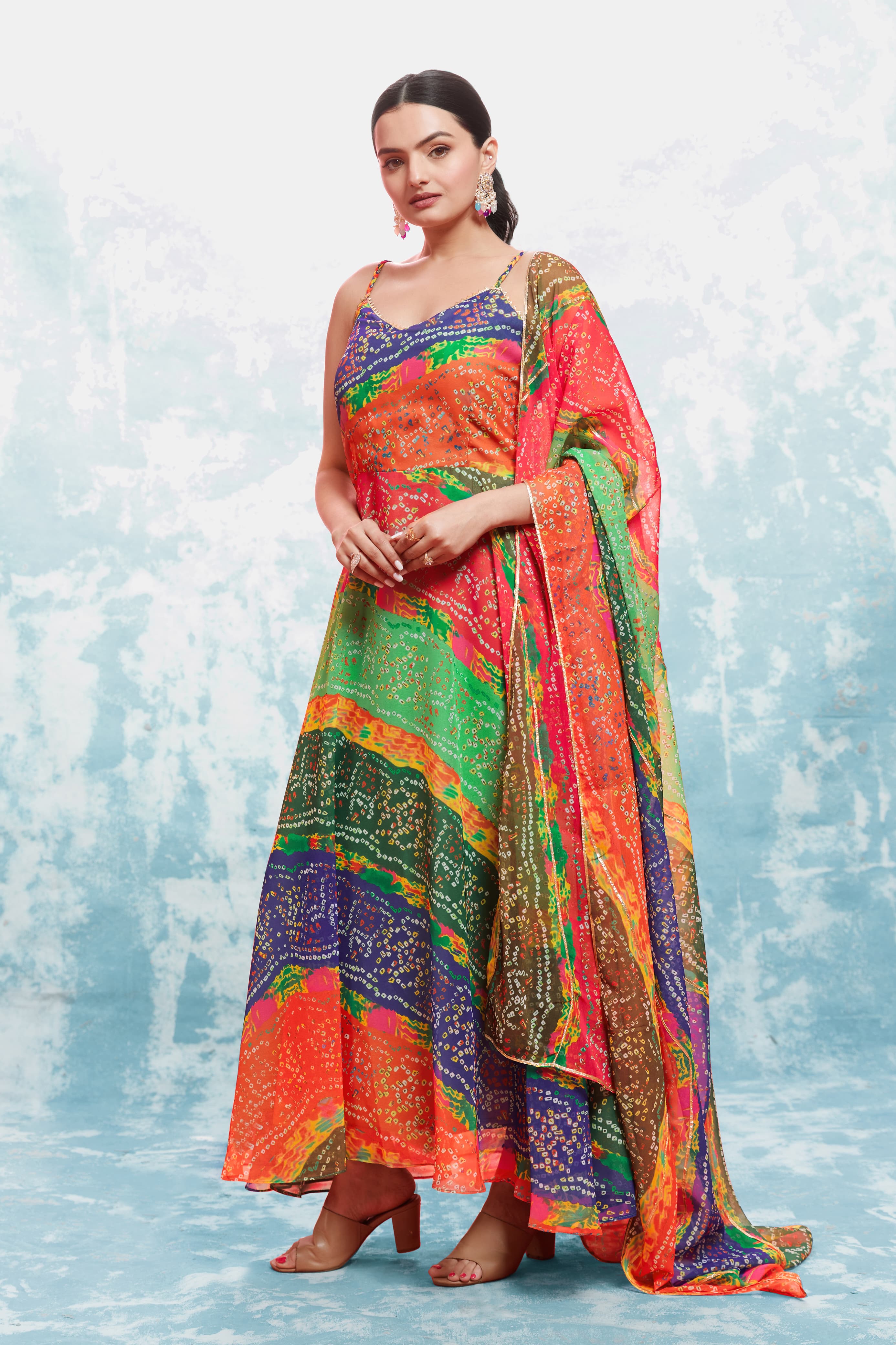 Beautiful Designer Heavy Georgette Bandhani Printed Gwon