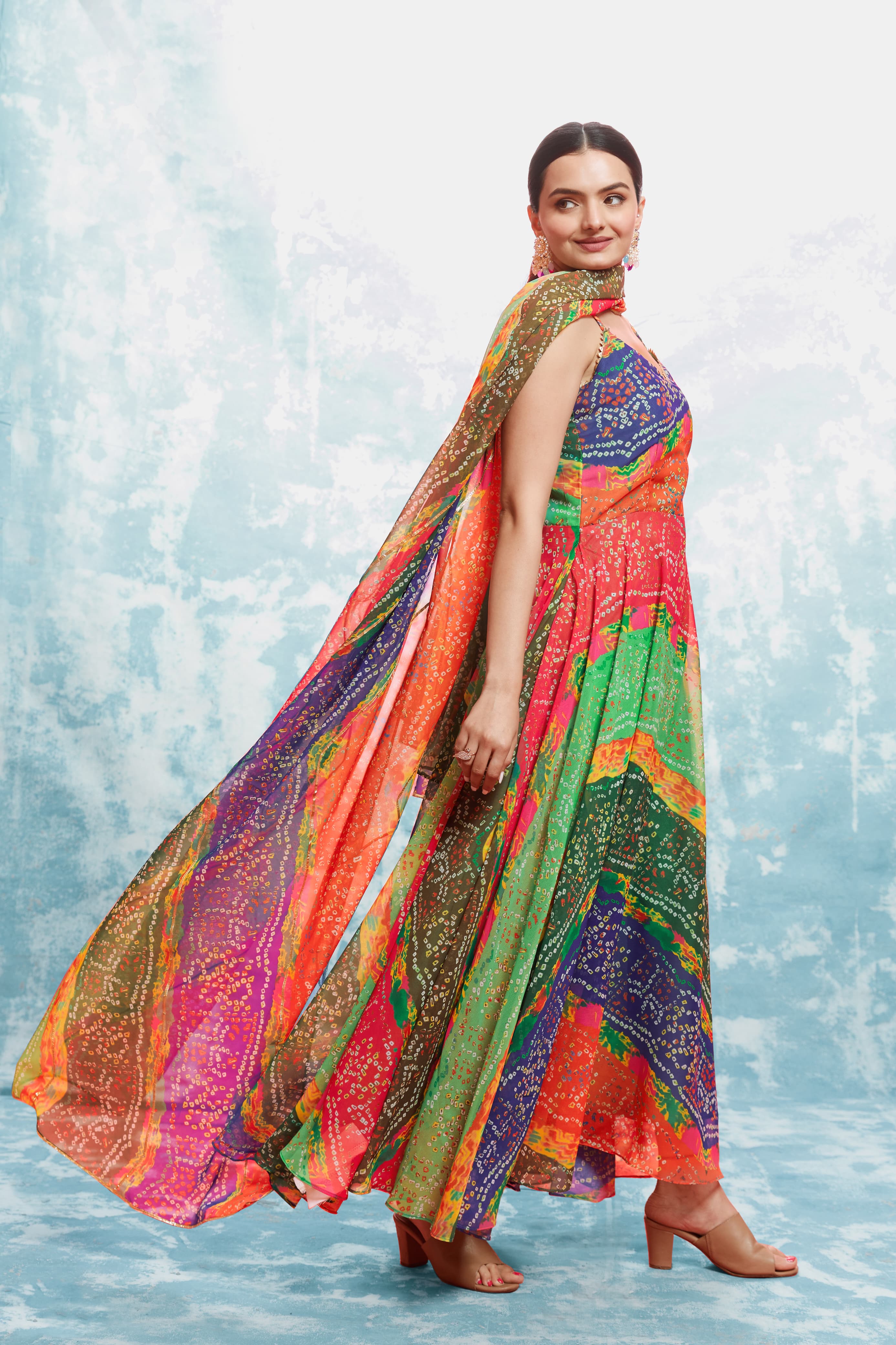 Beautiful Designer Heavy Georgette Bandhani Printed Gwon