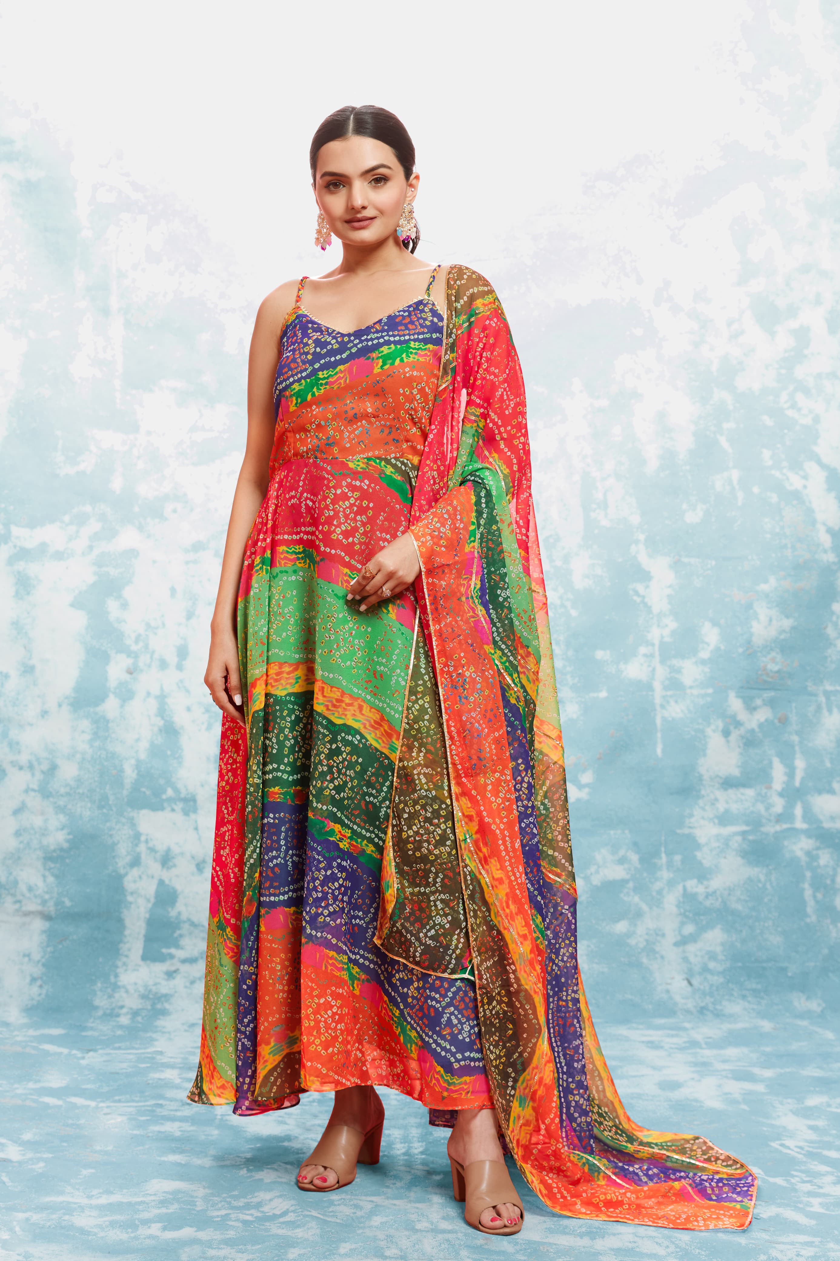 Beautiful Designer Heavy Georgette Bandhani Printed Gwon