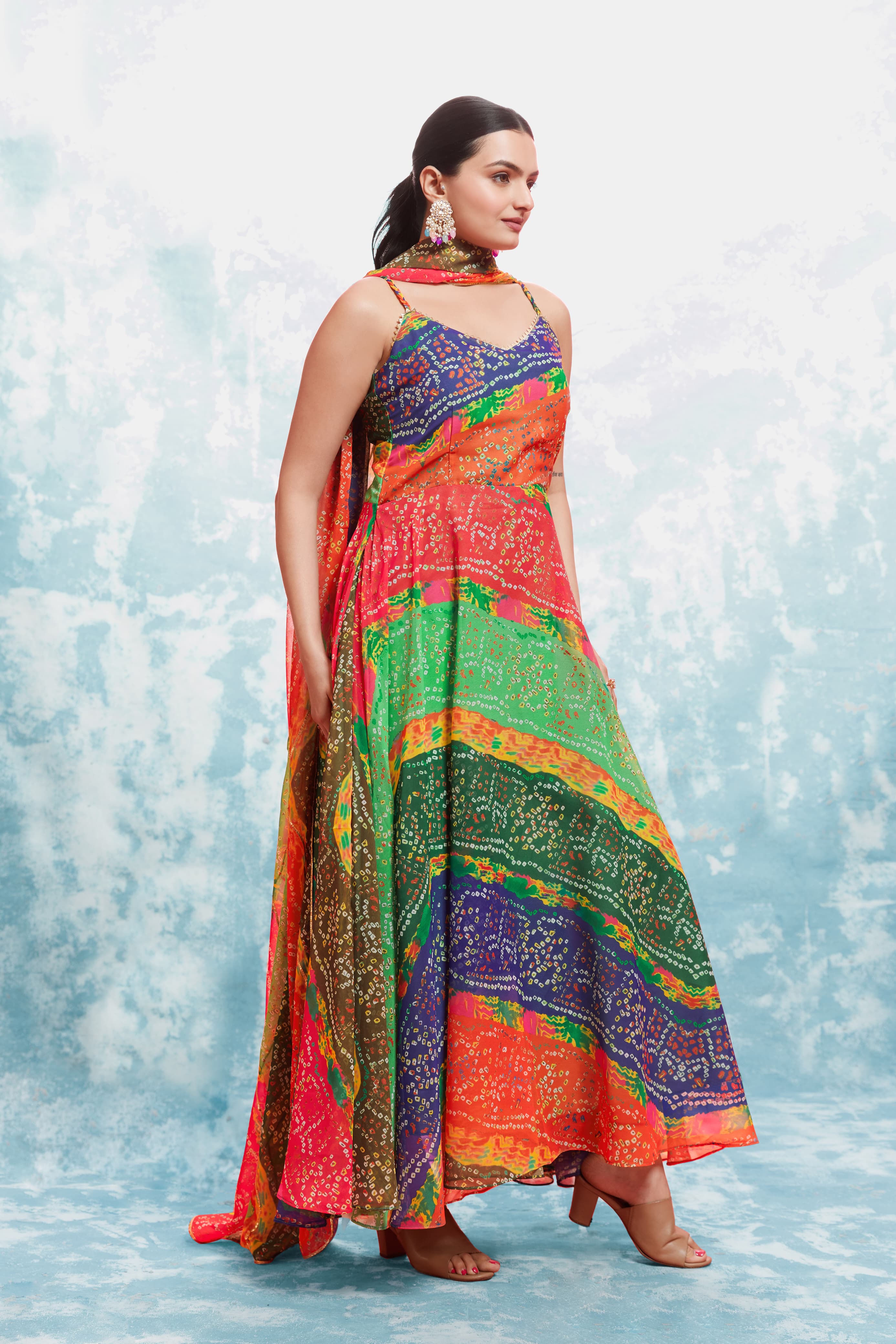 Beautiful Designer Heavy Georgette Bandhani Printed Gwon