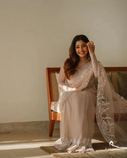 Beautiful Designer Bollywood Soft Net Sequence Saree