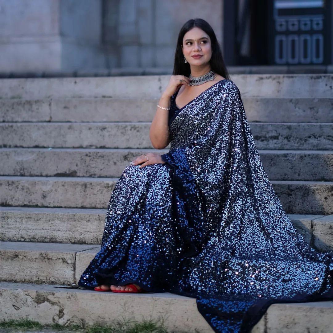 Beautiful Designer Heavy Fox Georgette Sequence Saree