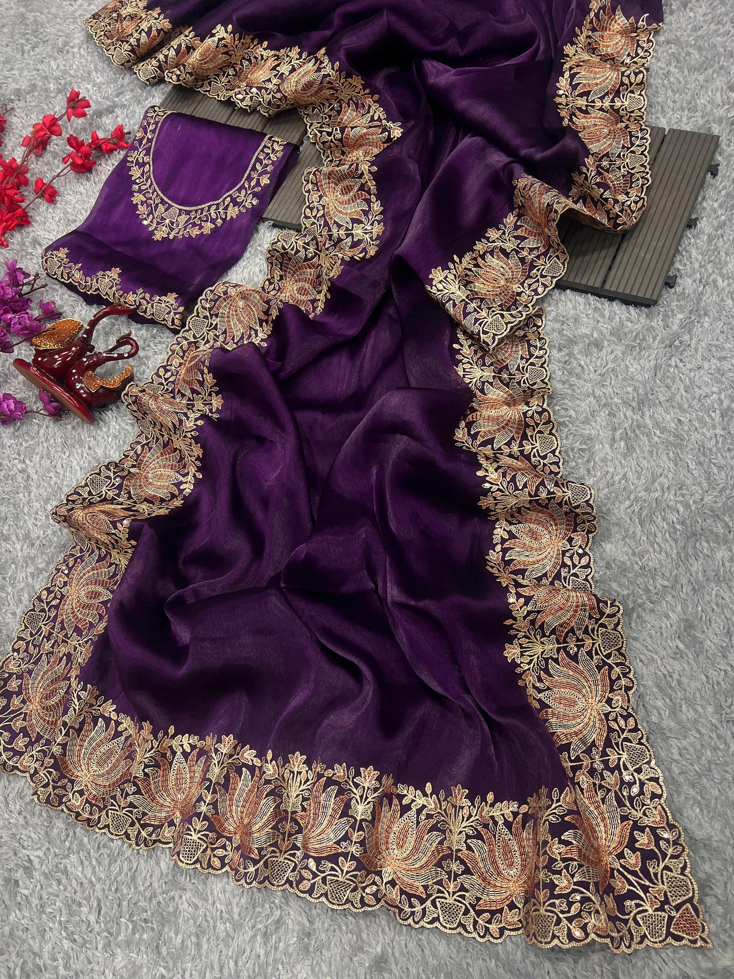 Beautiful Designer Heavy Berberry Silk Sequence Saree