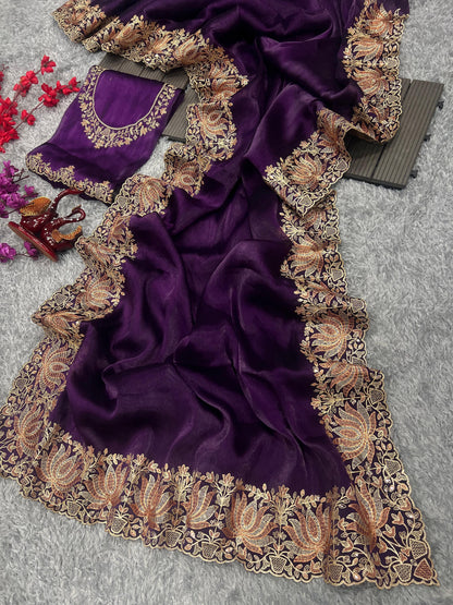Beautiful Designer Heavy Berberry Silk Sequence Saree