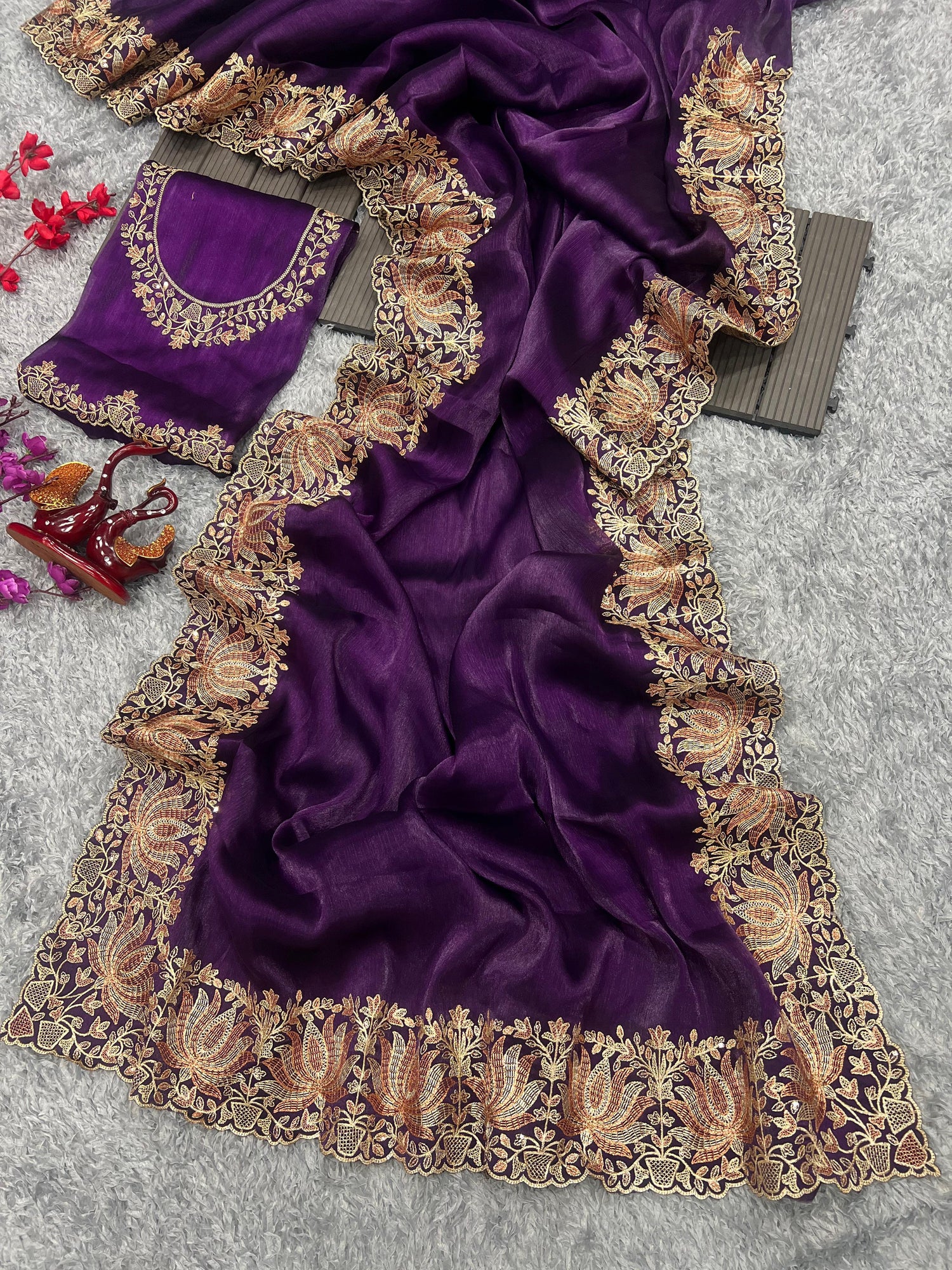 Beautiful Designer Heavy Berberry Silk Sequence Saree