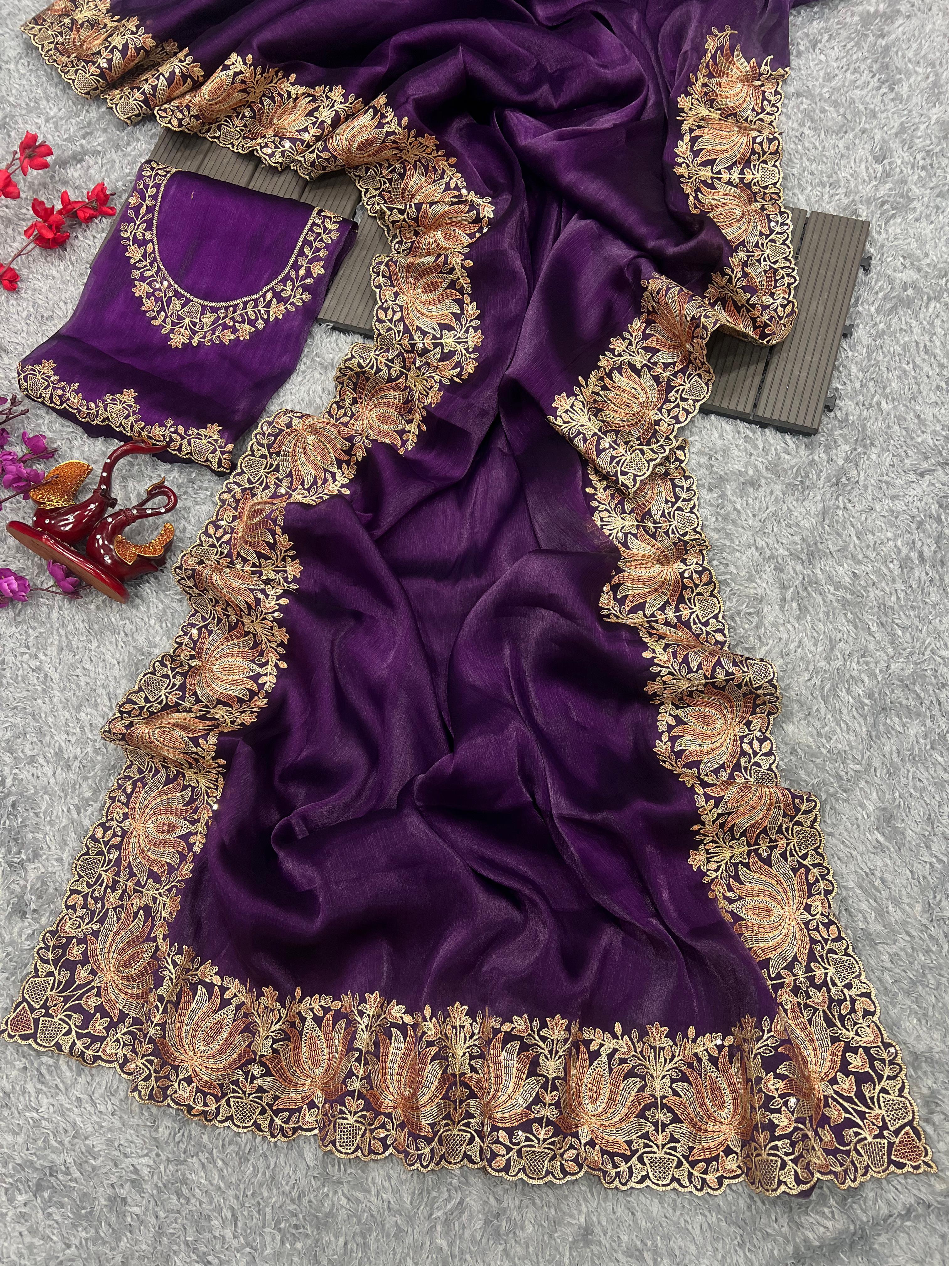 Beautiful Designer Heavy Berberry Silk Sequence Saree