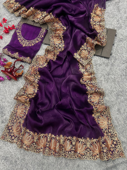 Beautiful Designer Heavy Berberry Silk Sequence Saree