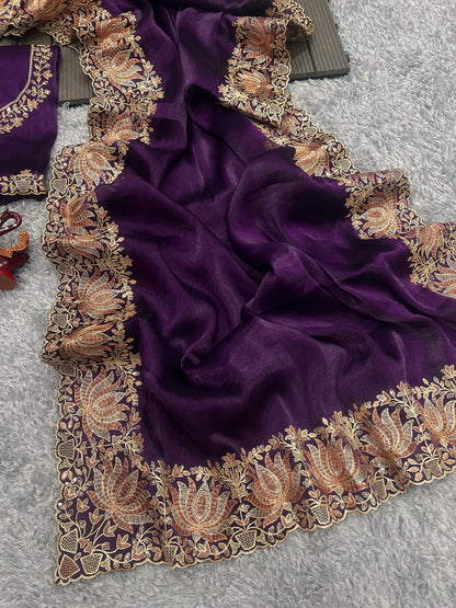 Beautiful Designer Heavy Berberry Silk Sequence Saree
